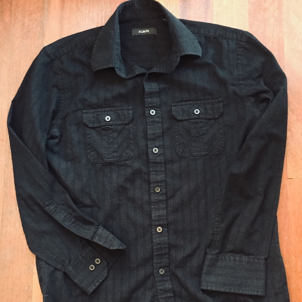 Black Alfani long sleeve button down shirt